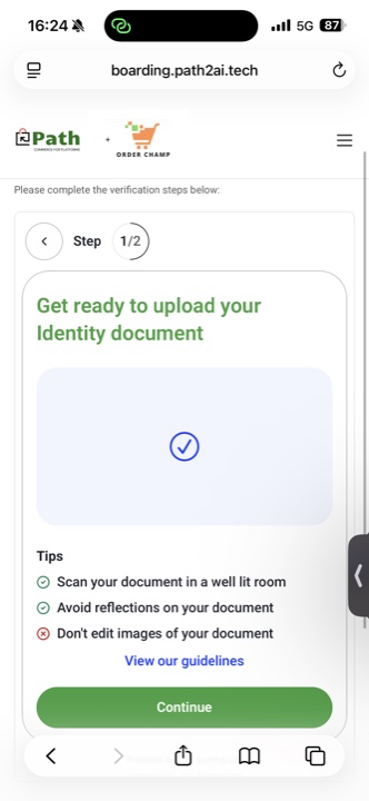 Boarding step — upload your identity document